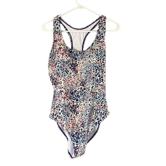Nicole Miller Colorful Iris Cheetah Racerback One Piece Bathing Suit Women Sz XL - Picture 1 of 9